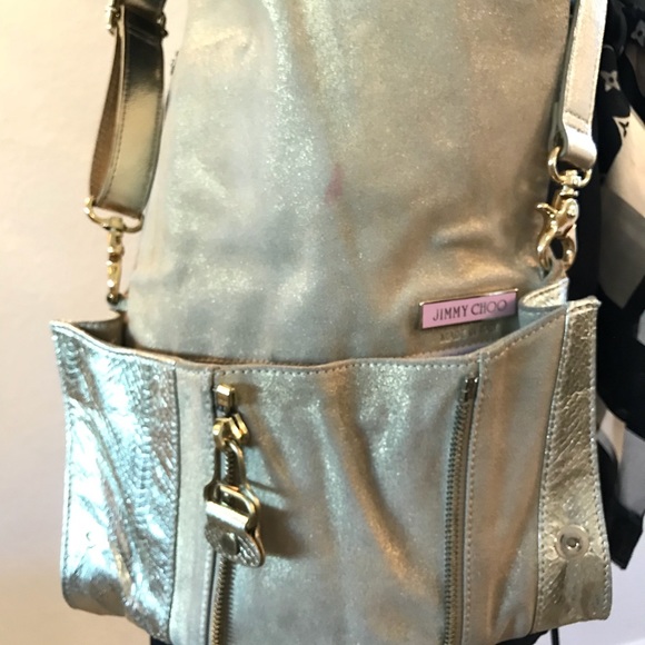 ♦️90%OFF! JIMMY CHOO Metallic Gold SNAKE/LEATHER EXPANDABLE CLUTCH - Picture 4 of 8